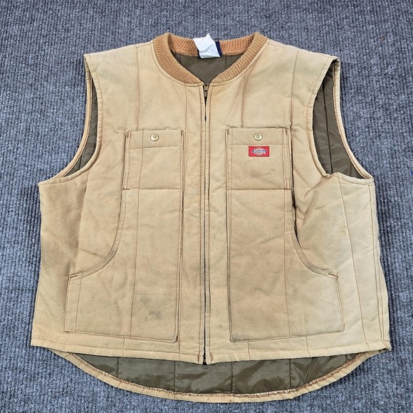 Dickies Other - VTG Dickies Vest Mens XL Beige Canvas Quilted Lined Full Zip Insulated Workwear